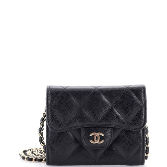 Chanel Classic Flap Card Holder on Chain Quilted Caviar Mini