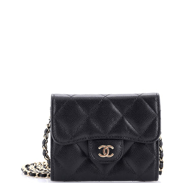 Chanel Classic Flap Card Holder on Chain Quilted Caviar Mini