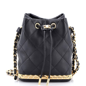 Chanel Lock Frame Bucket Bag with Chain Quilted Lambskin Small