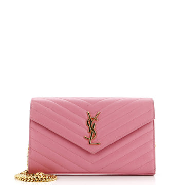 Saint Laurent Classic Monogram Wallet on Chain Matelasse Chevron Leather Medium