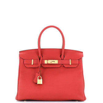 Hermes Birkin Handbag Red Togo with Gold Hardware 30