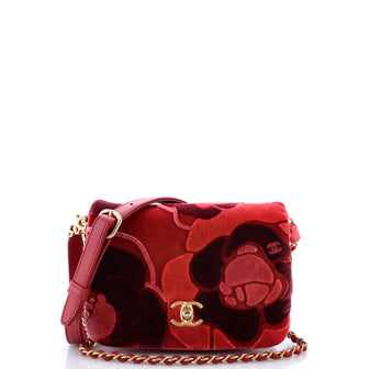 Chanel Camellia Compartment Flap Bag Velvet with Leather Small