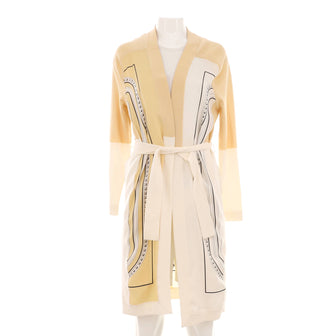 Hermes Women's Twillaine Belted Long Cardigan Printed Silk with Knit Silk