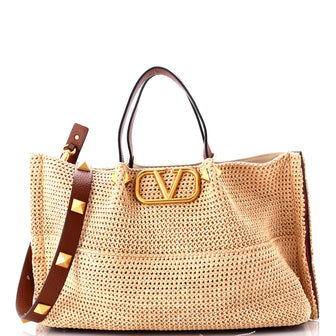 Valentino Garavani Rockstud Summer Tote Raffia Medium