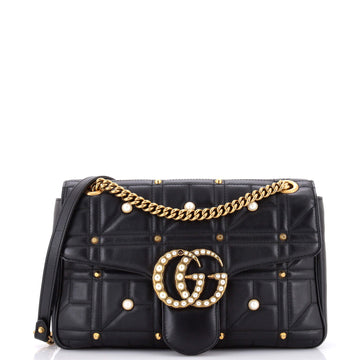 Pearly GG Marmont Flap Bag Embellished Matelasse Leather Medium