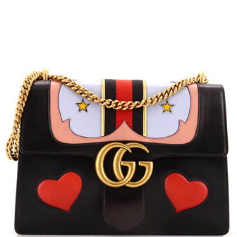 Gucci Web Heart GG Marmont Chain Shoulder Bag Leather Medium