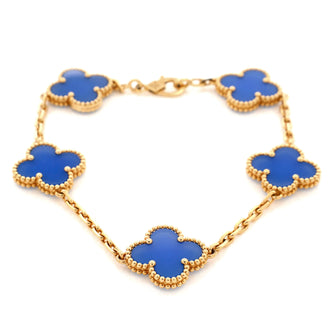 Van Cleef & Arpels Vintage Alhambra 5 Motifs Bracelet 18K Yellow Gold and Agate