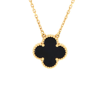 Van Cleef & Arpels Vintage Alhambra Pendant Necklace 18K Yellow Gold and Onyx