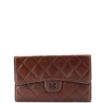Chanel Trifold Classic Flap Wallet Quilted Lambskin Brown 3241126