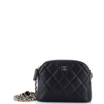 Chanel CC Dome Zip Clutch with Chain Quilted Caviar Mini