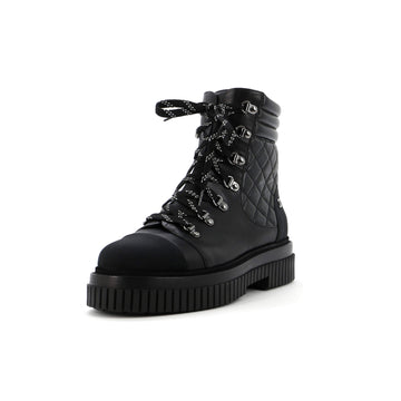 Chanel Women's Cap Toe Combat Boots Quilted Leather