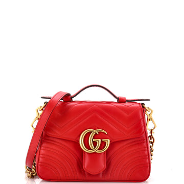 Gucci GG Marmont Top Handle Flap Bag Matelasse Leather Mini