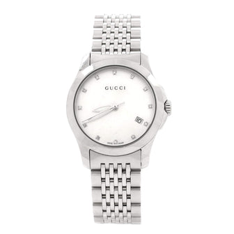 Gucci G-Timeless Quartz Watch Stainless Steel with Diamond Markers and Mother of Pearl 27