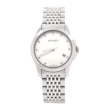 Gucci G-Timeless Quartz Watch Stainless Steel with Diamond Markers and Mother of Pearl 27
