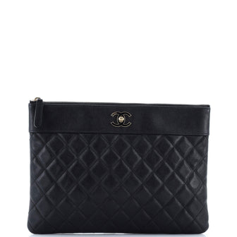 Chanel Mademoiselle Vintage O Case Clutch Quilted Sheepskin Medium