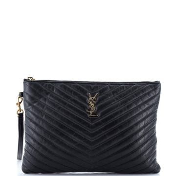 Saint Laurent Classic Monogram Wristlet Pouch Matelasse Chevron Leather Medium
