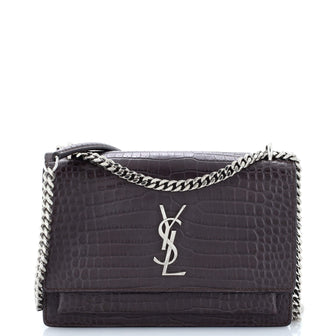 Saint Laurent Sunset Crossbody Bag Crocodile Embossed Leather Medium