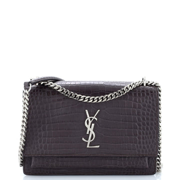 Saint Laurent Sunset Crossbody Bag Crocodile Embossed Leather Medium