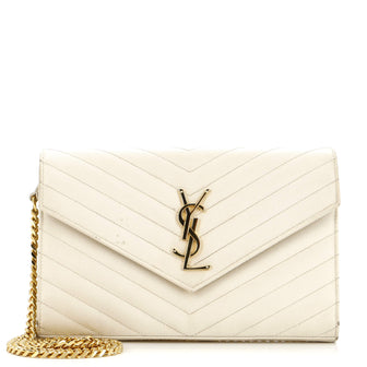 Saint Laurent Classic Monogram Wallet on Chain Matelasse Chevron Leather Medium