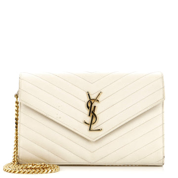 Saint Laurent Classic Monogram Wallet on Chain Matelasse Chevron Leather Medium