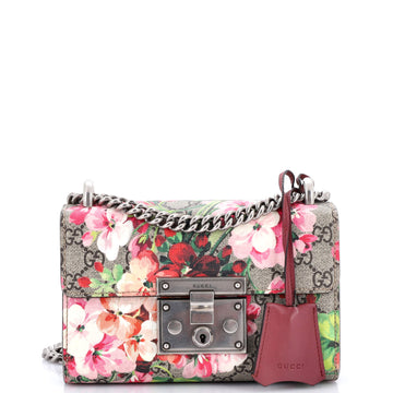 Gucci Padlock Shoulder Bag Blooms Print GG Coated Canvas Small