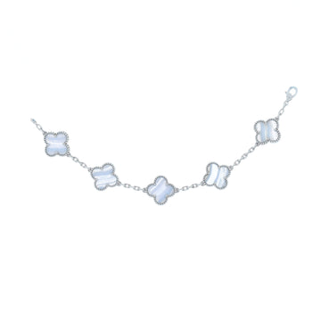 Van Cleef & Arpels Vintage Alhambra 5 Motifs Bracelet 18K White Gold and Chalcedony