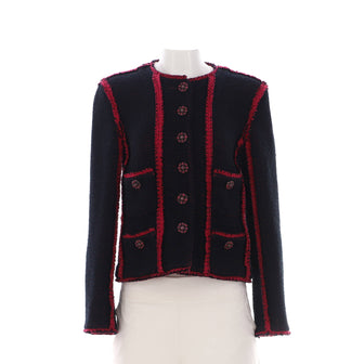 Chanel Women's Four Pocket Frayed Collarless Jacket Tweed