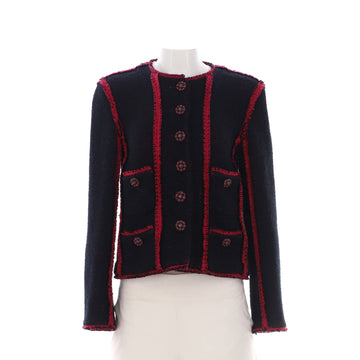 Chanel Women's Four Pocket Frayed Collarless Jacket Tweed