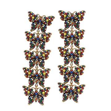 Butterfly Drop Earrings Metal with Crystals