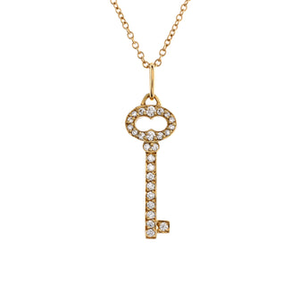 Tiffany & Co. Vintage Oval Key Pendant Necklace 18K Yellow Gold with Diamonds Mini