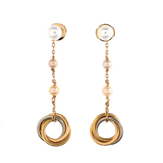 Cartier Trinity Pearl Drop Earrings 18K Tricolor Gold
