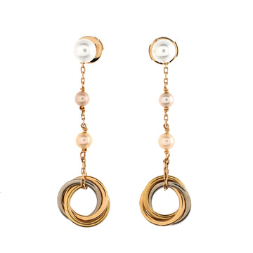 Cartier Trinity Pearl Drop Earrings 18K Tricolor Gold