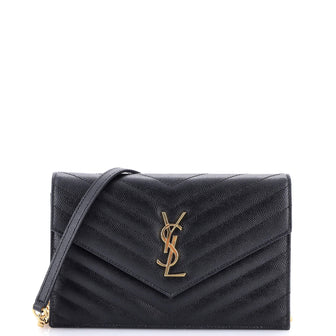 Saint Laurent Classic Monogram Wallet on Chain Matelasse Chevron Leather Small