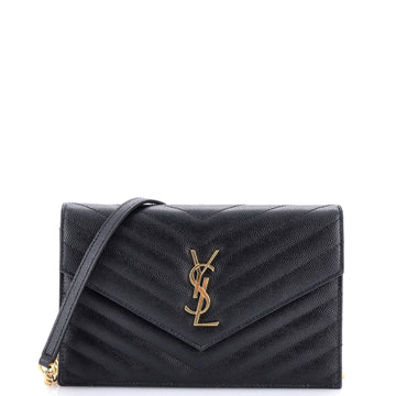 Saint Laurent Classic Monogram Wallet on Chain Matelasse Chevron Leather Small