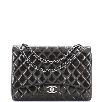Chanel Classic Double Flap Bag Quilted Striated Metallic Patent Maxi