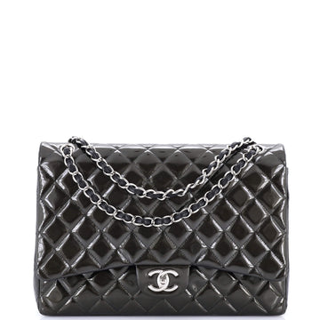 Chanel Classic Double Flap Bag Quilted Striated Metallic Patent Maxi