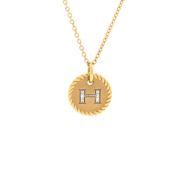David Yurman Initial Charm Pendant Necklace 18K Yellow Gold with Diamonds