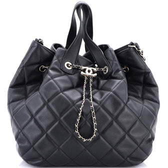 Chanel CC Dweller Drawstring Bucket Tote Quilted Lambskin Medium