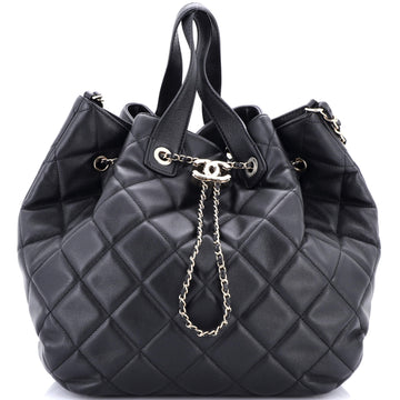 Chanel CC Dweller Drawstring Bucket Tote Quilted Lambskin Medium