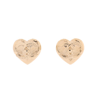 Chanel CC Turnlock Heart Stud Earrings Metal