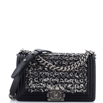 Chanel Boy Flap Bag Braided Tweed Old Medium