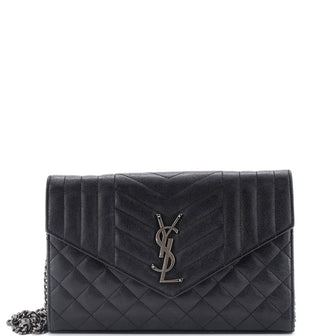 Saint Laurent Classic Monogram Chain Wallet Mixed Matelasse Leather Medium