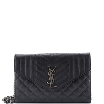 Saint Laurent Classic Monogram Chain Wallet Mixed Matelasse Leather Medium