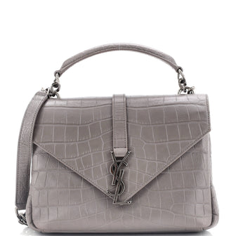 Saint Laurent Classic Monogram College Bag Crocodile Embossed Leather Medium