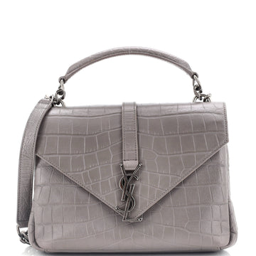 Saint Laurent Classic Monogram College Bag Crocodile Embossed Leather Medium