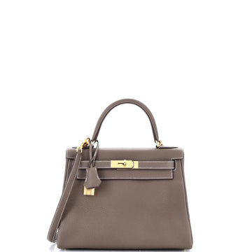 Hermes Kelly Handbag Grey Clemence with Gold Hardware 28