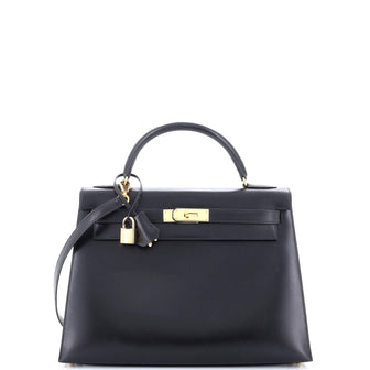 Hermes Kelly Handbag Black Box Calf with Gold Hardware 32