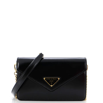 Prada Triangle Logo Envelope Chain Crossbody Bag Leather