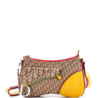Christian Dior Vintage Rasta Saddle Messenger Bag Diorissimo Canvas Medium