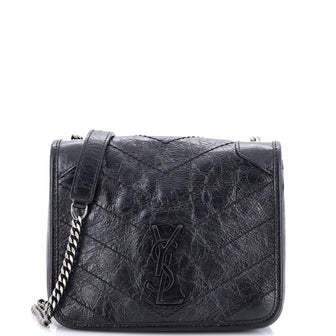 Saint Laurent Niki Chain Wallet Matelasse Chevron Leather
